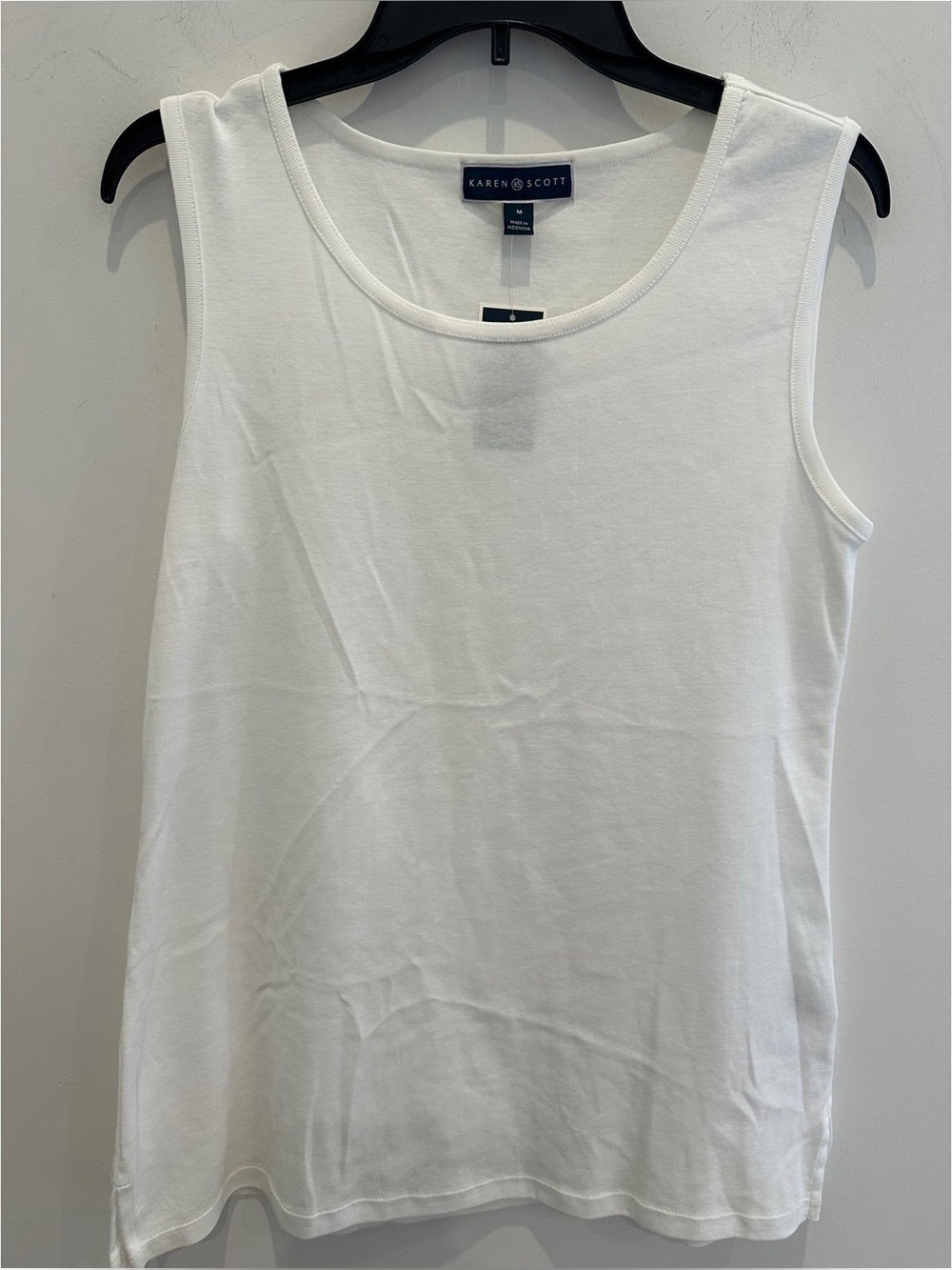 Karen Scott Womens White 100% Cotton Scoop Neck Sleeveless Tunic Tank Top